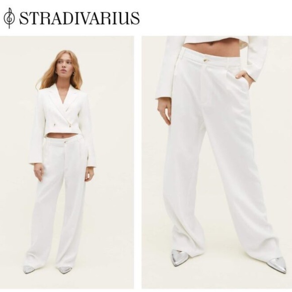 Stradivarius | White Straight-Leg Trousers - Picture 1 of 7